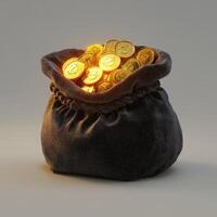 Glowing Gold Coins in a Dark Bag of Wealth photo