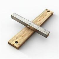 Wooden Beams Crossed With Metal Ruler Measurement Tool photo