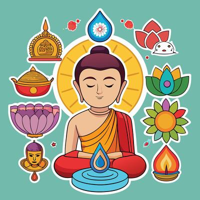 buddha with various symbols