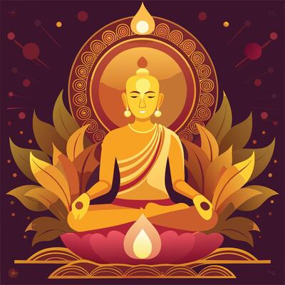 the buddha is sitting in lotus position with a lotus flower
