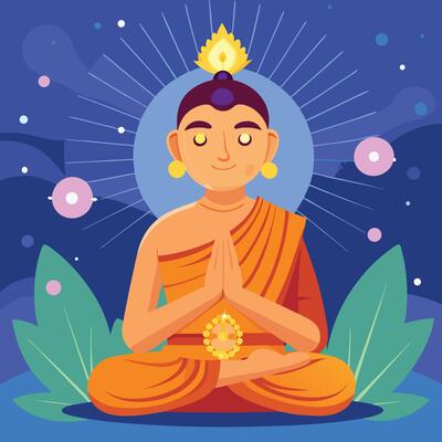 cartoon buddha meditating in lotus position.