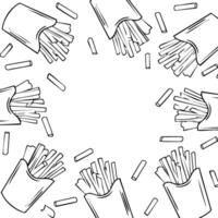 french fries line art black and white pattern with copy space vector