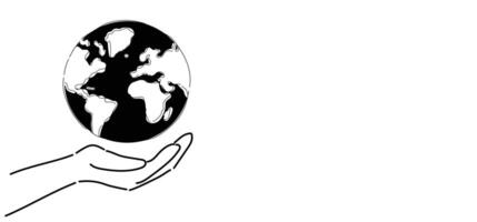 save hand black with white combo earth globe illustration with copyspace on white background, Black White Globe,Monochrome Globe isolated background, space for message, template background vector