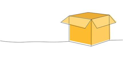 small business packaging cardboard box open symbol sign, One continuous line drawing for Poster, banner, background with lettering, Doodle outline,Parcel Box, Minimal Symbol,Delivery Outline Art vector