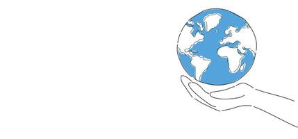 world earth day concept illustration with save open hand Symbol with globe earth inside world map and copyspace, Earth Symbol, Globe Hand, Global Awareness, Save Nature earth Awareness Campaign vector