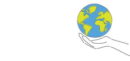 world earth day concept illustration with save open hand with globe earth inside world map with copyspace,freespace, Earth Protection Awareness, Green Planet, Save Earth, Nature Conservation vector