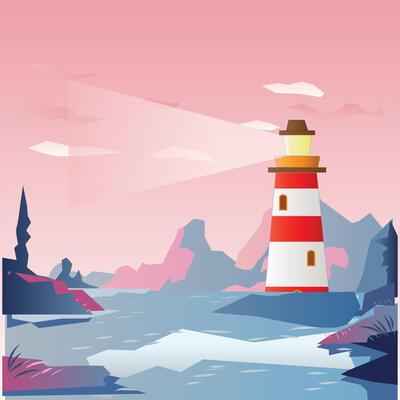 Seashore Landscape and Lighthouse Background