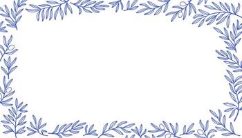 Olive branch rectangular border banner. Leaves and branches rectangular frame floral ornament. Line pattern background. Mediterranean blue outline stroke. line. vector
