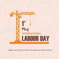 International Labour day background with silhouette of tower crane and heavy machinery. Happy Labour Day with silhouette of workers and under construction sign. vector