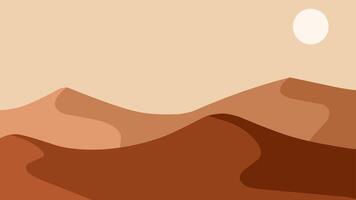 Landscape scenery of sand desert with dunes. Panoramic view of sahara desert at noon with sun and towering dunes. Scenic arid desert with hot weather vector