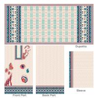 Printed dupatta, front and back part with sleeve textile design vector