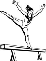 A glyph illustration of a gymnast balancing on a wooden log vector