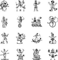 Bundle of Glyph Style Circus Characters Illustrations vector