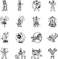 WebCollection of Glyph Style Circus Performer Illustrations vector