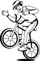 A glyph illustration of a character riding cycle vector