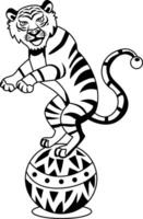 Circus tiger performing with a ball illustration in glyph style vector