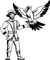 A glyph illustration of a circus character showing bird magic vector