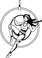 A glyph illustration of aerial acrobat character sitting in a ring vector