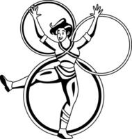 A glyph illustration of a character performing with hula hoops vector