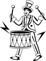 A glyph illustration of a drummer beating drum with sticks vector