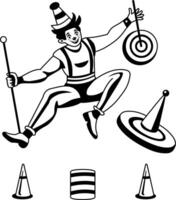Circus clown showing his tricks illustration in glyph style vector