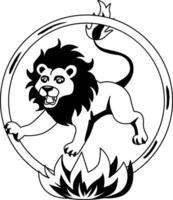 Lion jumping from fire ring illustration in glyph style vector