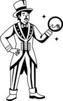 A glyph illustration of a character doing magic trick with a ring vector