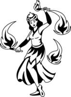 A glyph illustration of fire dancer character vector
