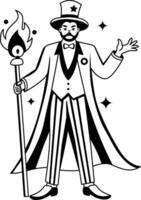 A glyph style illustration of a circus magician vector