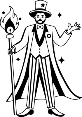A glyph style illustration of a circus magician