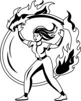 A glyph illustration of a fire performer rotating a ring vector