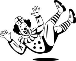 A glyph illustration of a funny clown falling on ground vector