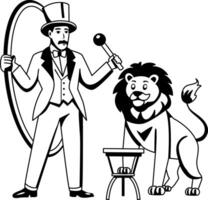 A glyph illustration of lion trainer performing in a circus vector