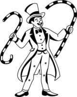 Circus ringmaster performing trick with long sticks illustration in glyph style vector