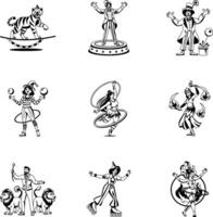 Set of Glyph Style Circus Show Illustrations vector