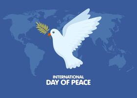 International Day of peace. Concept with dove of peace, olive branch and world map on background. illustration. vector
