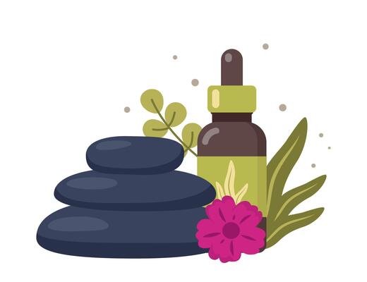 Stack of three black hot stones, spa salon accessory. Stack of round basalt stones for hot stone massage. illustration.