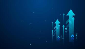Group of upward arrows against a dark blue background represents growth, progress, and bullish market movement. growing up arrows on gradient blue vector