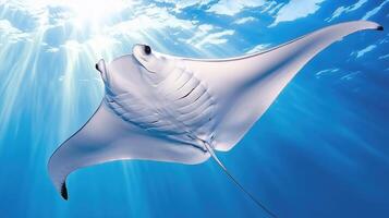 Graceful manta ray swimming in ocean waters underwater photo