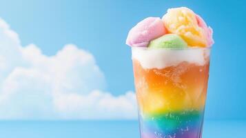Colorful Rainbow Soda Float with Scoops of Sherbet and Fizz photo