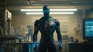 Sleek Futuristic Robot in Neon Lit Laboratory Environment photo