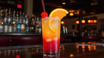 Refreshing Sunset Cocktail with Vibrant Colors and Garnish photo