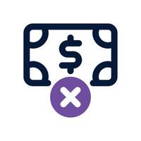 no money dual tone icon. Sleek and modern icon for websites and mobile apps. vector