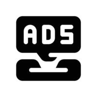 ads glyph icon. Strong and solid icon for websites and mobile apps. vector