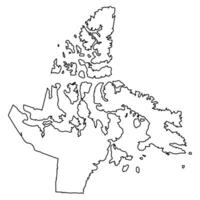 Black Outline Map of Nunavut Territory with Arctic Islands Details vector