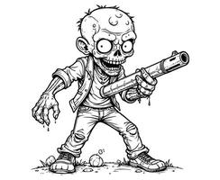 Zombie with a Weapon coloring page vector