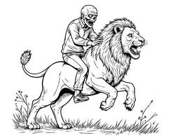 zombie riding on the lion coloring page vector