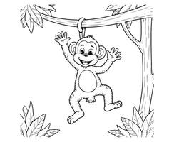 Monkey Hanging from Vine Coloring Page vector