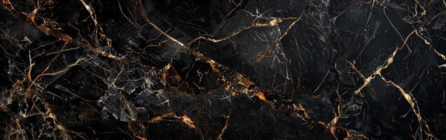 Captivating black marble texture showcasing striking golden veins and detailed patterns, ideal for luxurious design applications and backgrounds photo