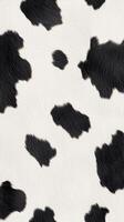 Realistic cowhide pattern displaying an array of black and white patches, showcasing the unique texture and aesthetic typical of natural cowhide materials photo